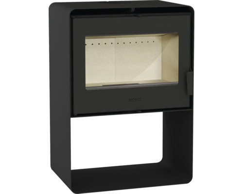Nort Kaminofen mit Glasfront und integriertem Holzfach