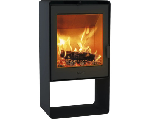 Kaminofen Nort ZADAR Stahl schwarz 11 kW Kaminofen mit Feuer und Holzscheit