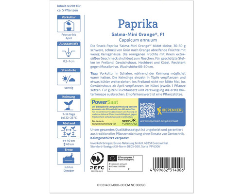 Paprika Salma-Mini Orange, Informationen zu Anbau, Standort und Erntezeit