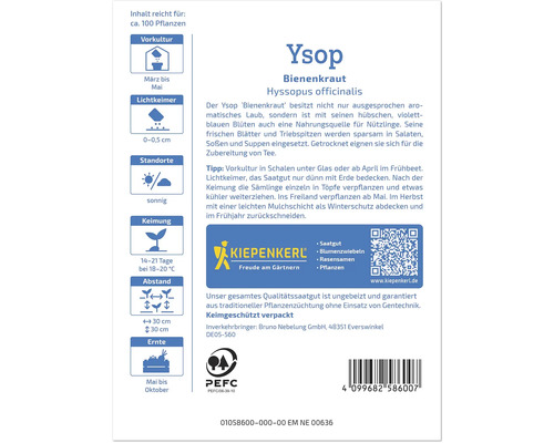 Ysop Bienenkraut Samenpackung von Kiepenkerl