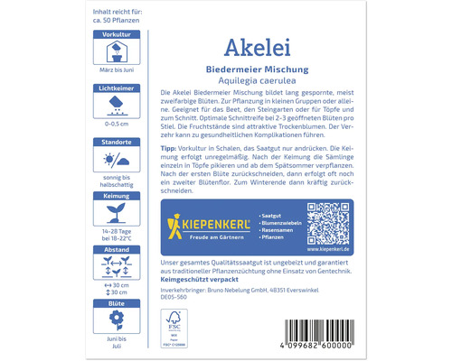 Verpackung Akelei Biedermeier Mischung Saatgut