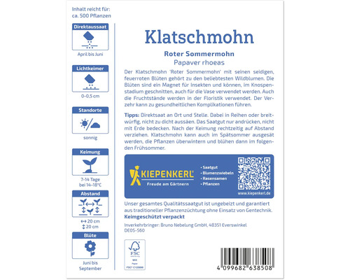 Samenpackung Klatschmohn Roter Sommermohn