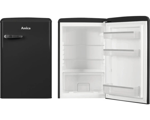 Kühlschrank Amica VKS 15624-1 S BxHxT 55 x 87.5 x 61.5 cm Amica Kühlschrank im Retrodesign, mit Tür geöffnet und geschlossen.