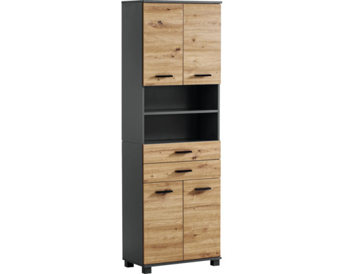 Hochschrank Möbelpartner Palermo BxHxT 59.8x180.9x32.6 cm artisan eiche/anthrazit Hoher Schrank mit Türen, Schubladen und offenen Fächern für die Aufbewahrung