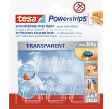 Tesa Powerstrips Dekohaken, selbstklebend und spurlos ablösbar, transparente Ausführung, maximale Last 200 Gramm, 8 Stück