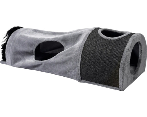 Katzentunnel mit Kratzfläche und Bürsten zur Fellpflege