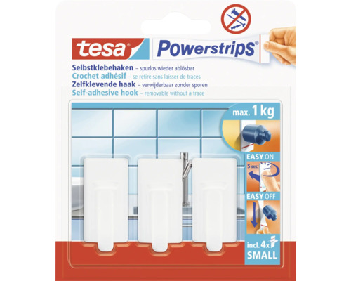 Tesa Powerstrips Klebehaken, spurlos ablösbar, maximale Tragkraft ein Kilogramm