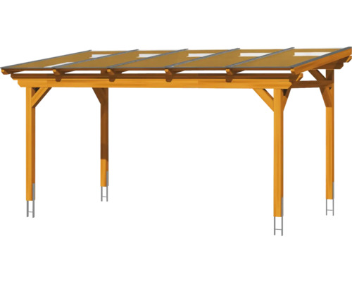 Holzcarport mit durchsichtigem Dach zum Unterstellen von Fahrzeugen
