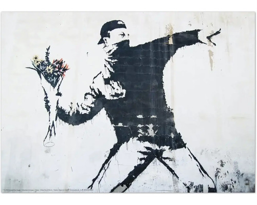 Gerahmtes Bild Banksy Blumenwerfer 70x50 cm