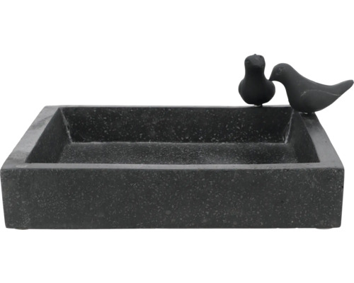 Vogeltränke Terrazzo Esschert’s Garden 31,7 x 31,7 x 12,4 cm quadratisch schwarz Vogeltränke aus Stein mit Vogeldekoration