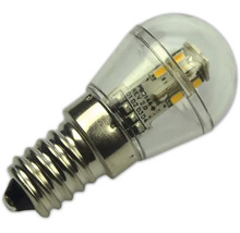 LED-Leuchtmittel mit E14-Sockel in Birnenform, klare Ausführung mit sichtbaren Leuchtdioden.