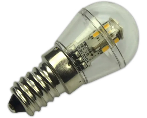 LED-Leuchtmittel mit E14-Sockel in Birnenform, klare Ausführung mit sichtbaren Leuchtdioden.
