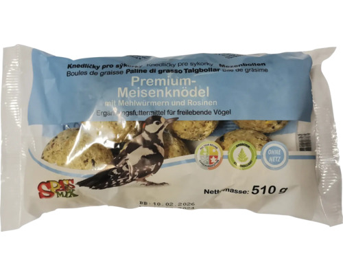 Meisenknödel Spass-Mix PremiumMeisenknödel ohne Netz 6er Pack, 6 x 85 g, Wintervoeglfutter, Fettfutter, Futter für freilebende Vögel