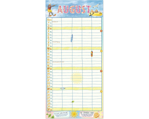 Illustrierter August Kalender mit maritimen Motiven