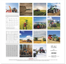 Traktorenkalender mit Bildern von Landmaschinen in verschiedenen Umgebungen