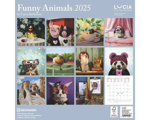 Wandkalender Funny Animals 2025 von Lucia Heffernan mit Tiermotiven