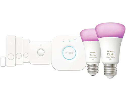 Philips Hue Starter Set mit zwei Lampen, Dimmschalter, Bewegungsmelder und Bridge