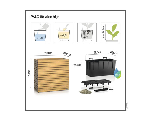 Technische Zeichnung Lechuza Palo 80 Blumenkasten mit Maßen