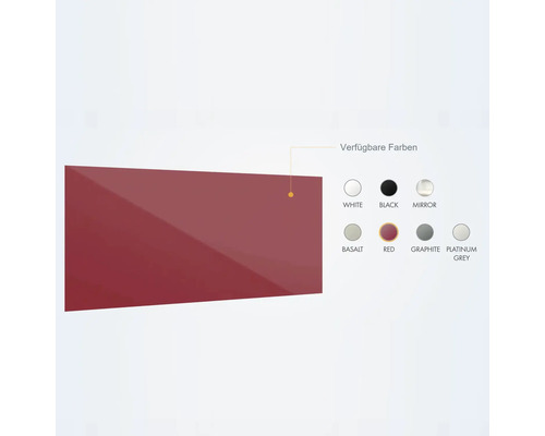 Farbmuster einer Küchenfront in Rot mit weiteren verfügbaren Farben.