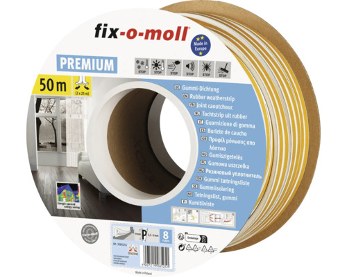 fix-o-moll P-Profildichtung selbstklebend weiß 50 m 5,5 x 9 mm Fix-o-moll Gummidichtung, 50 Meter Rolle