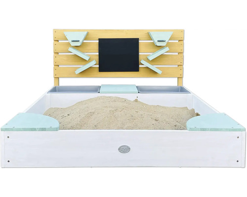 Sandkasten mit Wasserspielen und Tafel für Kinder