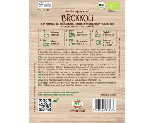 Brokkoli Keimsaat Packungsanleitung