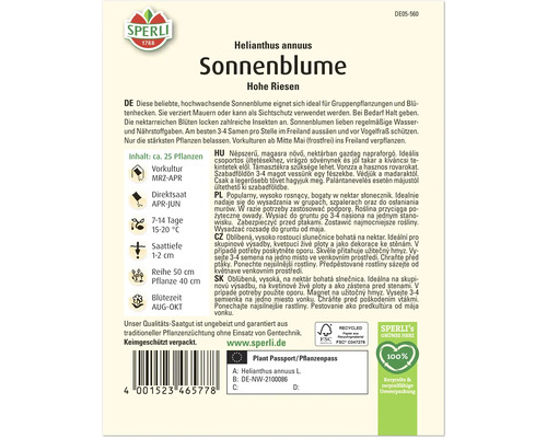 Sonnenblumen Samen der Sorte Hohe Riesen von Sperli