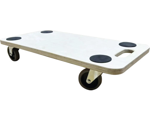 Möbelroller aus Holz mit vier Rollen und Anti-Rutsch-Pads.