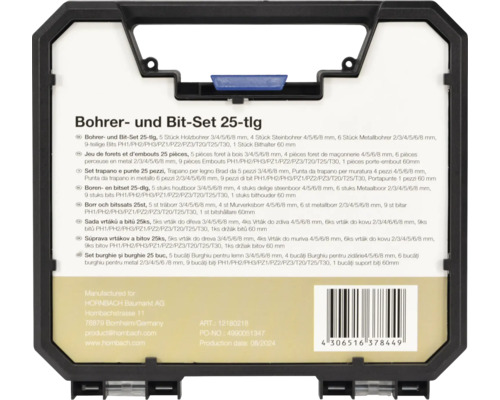 Bohrer und Bit Set 25 teilig mit Holzbohrern, Steinbohrern, Metallbohrern und Bits