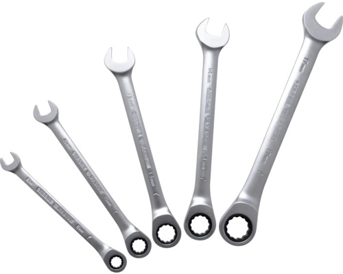 Fünf Maulschlüssel aus Chrom-Vanadium-Stahl in verschiedenen Größen