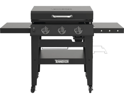 Tenneker® Plancha Gasgrill Plandor TG-3 83 x 153 x 68,5 cm 3-Brenner inkl. emaillierte Gusseisen Plancha-Platte und Seitenablage, schwarz