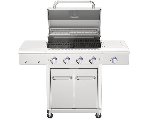 Tenneker® Gasgrill Silverstar TG-4 85 x 133,8 x 56,2 cm 4-Brenner + Seitenbrenner, gusseiserner Rost, edelstahl