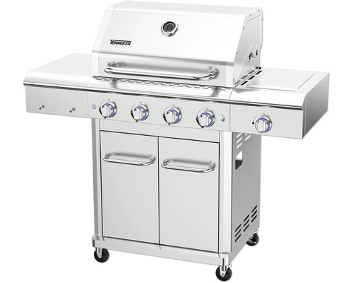 Gasgrill TENNEKER Silverstar TG-4 mit Infrarot-Seitenbrenner, gusseiserner Grillrost und rostfreie Edelstahl-Konstruktion Tennekers Grill mit Stauraum und vier Brennern
