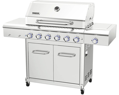 Edelstahl Grillwagen mit sechs Brennern und Stauraum