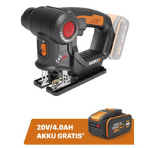 Akku Stichsäge von Worx mit einem 20 Volt 4.0 Amperestunden Akku