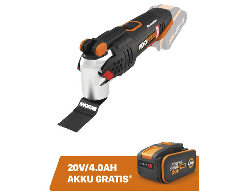 Akku-Multifuntionswerkzeug WORX Nitro 20V Sonicrafter WX693.9, Brushless Motor + GRATIS Zugabeartikel 20V Akku WA3644 (4,0Ah)