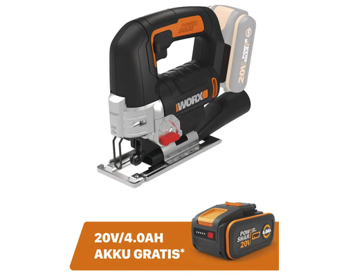 Akku-Pendelhubstichsäge WORX 20V 80mm WX543.9 + GRATIS Zugabeartikel 20V Akku WA3644 (4,0Ah)