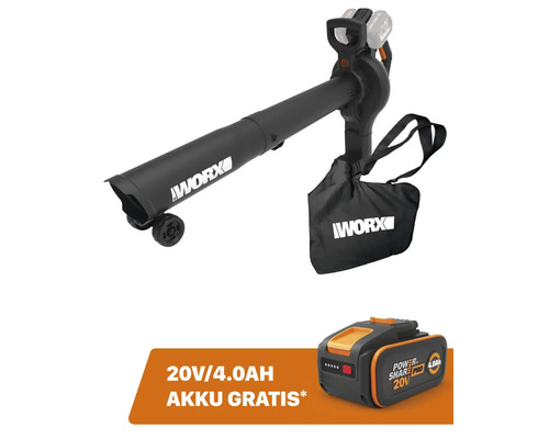 Akku-Laubbläser/Laubsauger WORX 40V (2 x 20V) 3-in-1 335 km/h / 35 L WG583E.9 + GRATIS Zugabeartikel 20V Akku WA3644 (4,0Ah)