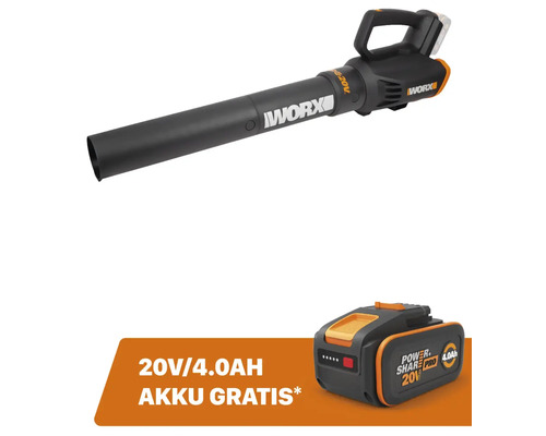 Akku-Laubbläser WORX 20V Turbine 120km/h WG547E.9 + GRATIS Zugabeartikel 20V Akku WA3644 (4,0Ah)