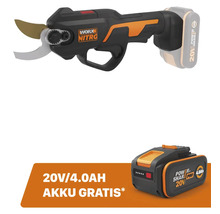 Worx Nitro Akku Gartenschere mit zusätzlichem Akku