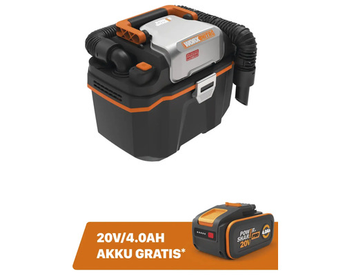 Akku-Nass- und Trockensauger WORX Nitro 20V 8L WX031.9, Brushless Motor + GRATIS Zugabeartikel 20V Akku WA3644 (4,0Ah)