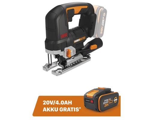 Akku-Pendelhubstichsäge WORX Nitro 20V WX542.9, Brushless Motor + GRATIS Zugabeartikel 20V Akku WA3644 (4,0Ah)