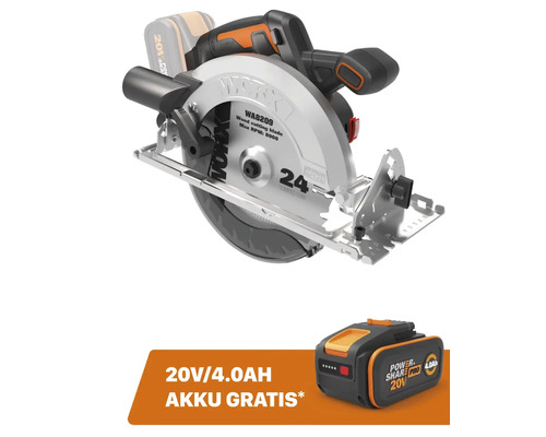 Akku-Handkreissäge WORX Nitro 20V 190mm/65,7mm WX520.9, Brushless Motor + GRATIS Zugabeartikel 20V Akku WA3644 (4,0Ah)