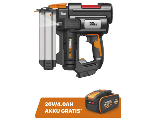 Akku-Nagler Worx WX842.9 20 V + GRATIS Zugabeartikel 20V Akku WA3644 (4,0Ah)