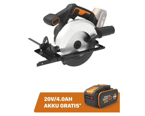 Akku-Kreissäge Worx 20 V WX526.9 + GRATIS Zugabeartikel 20V Akku WA3644 (4,0Ah)