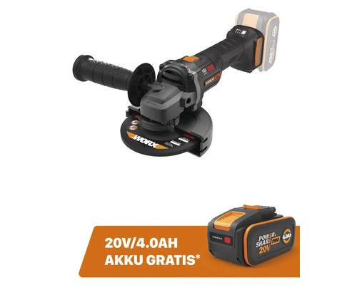 Akku-Winkelschleifer Worx Nitro Ø 125 mm + GRATIS Zugabeartikel 20V Akku WA3644 (4,0Ah)