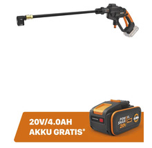 Worx Akku-Mitteldruckreiniger Hydroshot inklusive gratis 20 Volt 4,0 Amperestunden Akku.
