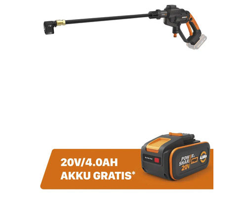 Akku-Druckreiniger WORX 20V 24bar WG620E.9 + GRATIS Zugabeartikel 20V Akku WA3644 (4,0Ah)