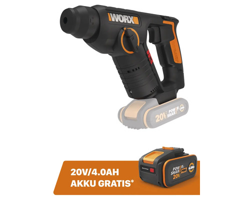 Akku-Bohrhammer WORX 20V H3 1,5 Joule, SDS WX394.91 + GRATIS Zugabeartikel 20V Akku WA3644 (4,0Ah)