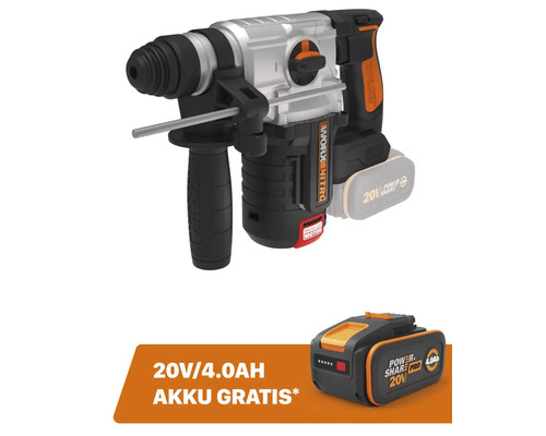 Akku-Bohrhammer WORX Nitro 20V 2,2 Joule WX380.9, Brushless Motor + GRATIS Zugabeartikel 20V Akku WA3644 (4,0Ah)